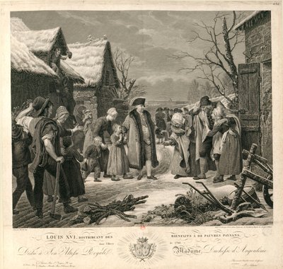 Louis XVI, 1788 Kışında Yoksul Köylülere Sadaka Dağıtıyor, c. 1817. by Pierre Michel Adam