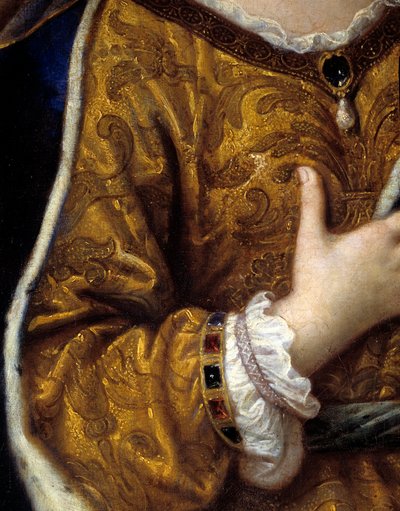 Francoise d'Aubigne'nin portresi, Marquise de Maintenon (1635 - 1719), Louis XIV'in metresi. Elbise detayı. Pierre Mignard'ın (1612-1695) tablosu by Pierre Mignard