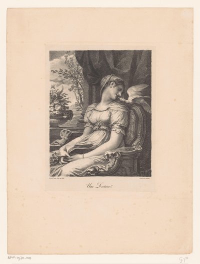 Kitap ve beyaz kuş ile oturan kadın Une dersi (nesnedeki başlık) by Pierre Prud