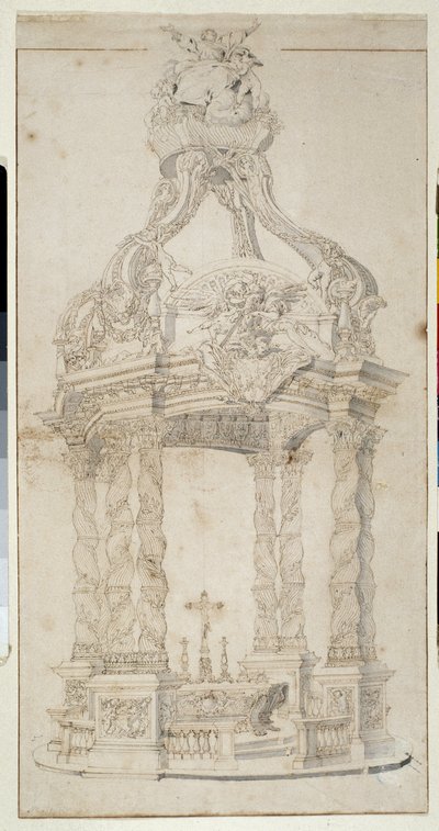 Mimarlık: “Altar ve badalquin projesi” (çizim) by Pierre Puget