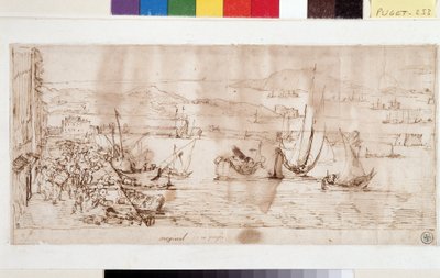 Toulon limanı ve limanı (kağıt ve kalem üzerine mürekkep) by Pierre Puget