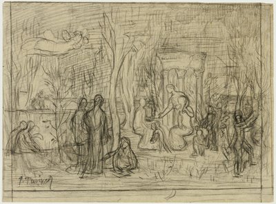 Sanatın ve İlham Perilerinin Sevgilisi Kutsal Koru için kompozisyon çalışması by Pierre Puvis de Chavannes