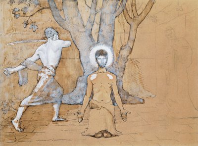 John Baptist'in kafasını kesme çalışması (Kalem, Mürekkep, Kurşun kalem ve sulu boya çizimi) by Pierre Puvis de Chavannes