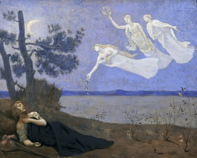Rüya: Uykusunda Aşk, Zafer ve Zenginliğin kendisine göründüğünü gördü, 1883 tuval üzerine yağlı boya) by Pierre Puvis de Chavannes