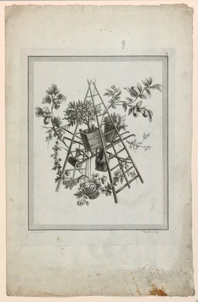 Bahçe Aletleri ile Kupa, "Farklı Nitelikler, Kupalar ve Çiçek Grupları Süiti"nden 2. Plaka, II. by Pierre Ranson