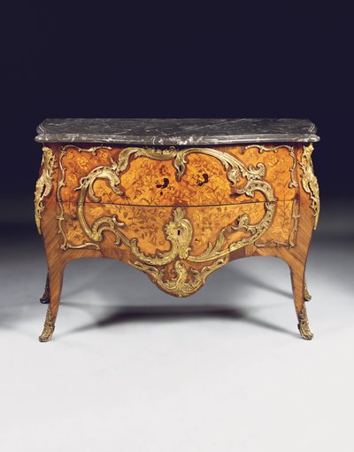 Adrien Delorme tarafından perakende olarak satılan Louis XV komodin by Pierre Roussel