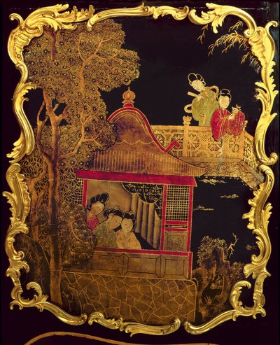 Louis XV Komodinin yan paneli, c.1745 (ahşap üzerine lake ve altın) (yeniden 222380) by Pierre Roussel