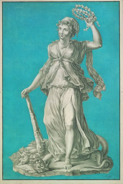 Özgürlük. Mavi zemin üzerine gravür by Pierre Thomas Le Clerc