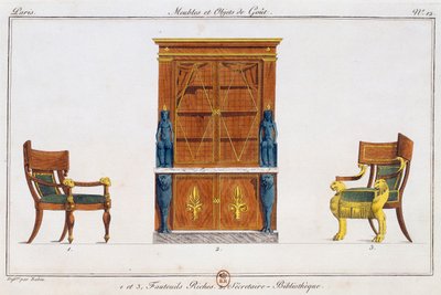 Koltuklar ve kütüphane yazı masası, levha 12, Collection de meubles et object de gut (Mobilya ve zevk objeleri koleksiyonu)