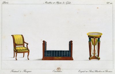 Flanşlı koltuk, ikili koltuk ve üç ayaklı masa, plaka 211, Collection de meubles et object de gut (Mobilya ve zevk objeleri koleksiyonu) by Pierre de La Mesangere