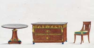 Maun masa, şifonyer ve sandalye, tabak 241, Collection de meubles et object de gut (Mobilya ve zevk objeleri koleksiyonu)
