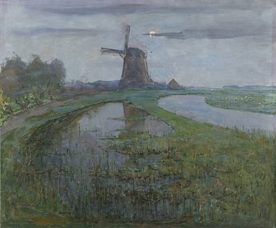 Moonlight tarafından Gein Nehri boyunca Oostzijdse Mill by Piet Mondriaan (signed by artist)
