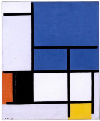 Büyük Mavi Düzlem, Kırmızı, Siyah, Sarı ve Gri ile Kompozisyon by Piet Mondrian