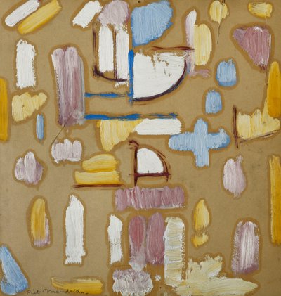 Pembe, Mavi, Sarı ve beyaz ile kompozisyon (Kilise Cephesi), c.1912 (gemide yağ) by Piet Mondrian