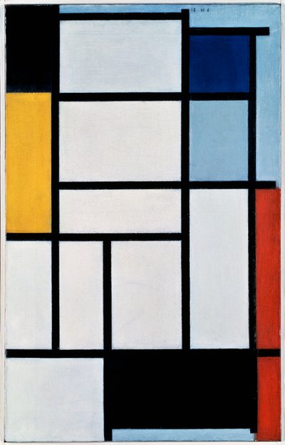 Kırmızı, siyah, sarı, mavi ve gri ile kompozisyon by Piet Mondrian