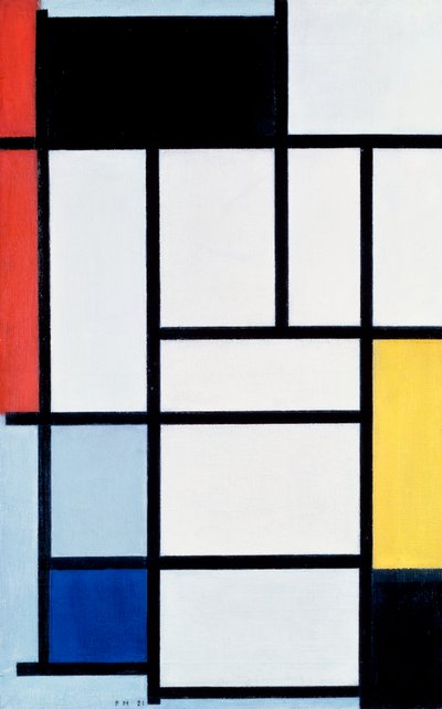 Kırmızı, sarı ve mavi ile kompozisyon by Piet Mondrian