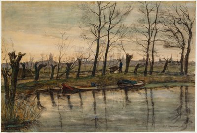 Tarlalara Dönen Çiftçi, c.1900 (kağıt üzerinde w/c ve kömür) by Piet Mondrian