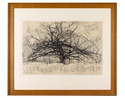 Gri Ağaç için Çalışma, 1911 (kağıt üzerinde siyah mum boya) by Piet Mondrian