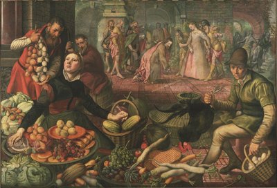 Yürüyüş Sahnesi ve Zina Kadınla İsa - Zina Yapan Mesih ve Kadın, Aertsen, Pieter dit Lange Pier by Pieter Aertsen