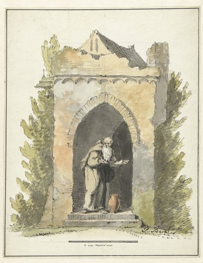 Taş bir şapelin önünde münzevi by Pieter Bartholomeusz. Barbiers
