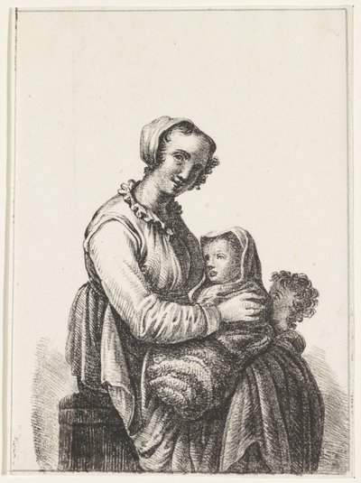 Bebek ve yürümeye başlayan çocuk ile anne by Pieter Bartholomeusz. Barbiers