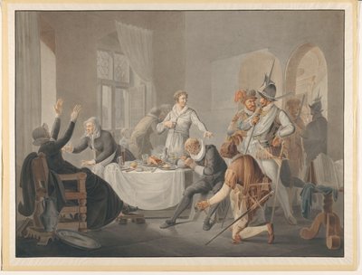polis İspanyollar kardeşi Claes Dirkz olduğunda Hasselaer kendini belli eder. onun yerine yakalamak istedi. by Pieter Bartholomeusz. Barbiers