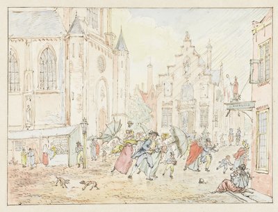 Yağmurda insanlarla kare by Pieter Bartholomeusz. Barbiers