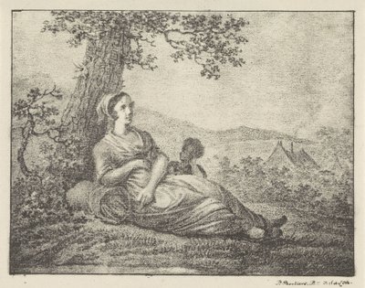 Ağacın yanında oturan kadın by Pieter Bartholomeusz. Barbiers