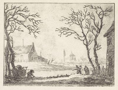 Evler ve rakamlar ile kış manzarası by Pieter Bartholomeusz. Barbiers