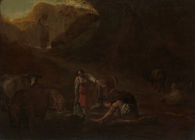 İlkbaharda Bir Çoban ve Yıkayıcı Kadınlar by Pieter Bodding van Laer