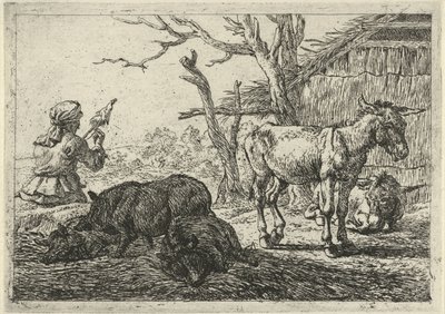 Dönen kadın, domuz ve eşekler Farklı hayvanlar (dizi başlığı) by Pieter Bodding van Laer