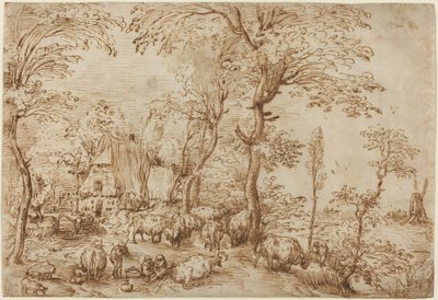 Çiftlik Evinin Yanında Köylüler ve Sığırlar by Pieter Bruegel the Elder