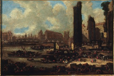 Le Pont-Neuf, la Cité, la Tour et la Porte de Nesle, 1650 civarı, 1650 civarı (tuval üzerine yağlıboya) by Pieter Casteels