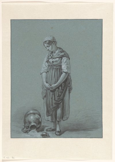 Düşmüş bir süt kabının yanında duran kız by Pieter Christoffel Wonder