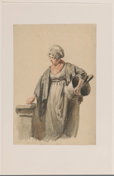 Kolunun altında bir kova ile duran kadın by Pieter Christoffel Wonder