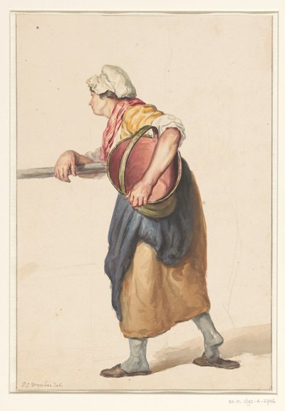 Kolunun altında bir kova ile duran kadın by Pieter Christoffel Wonder