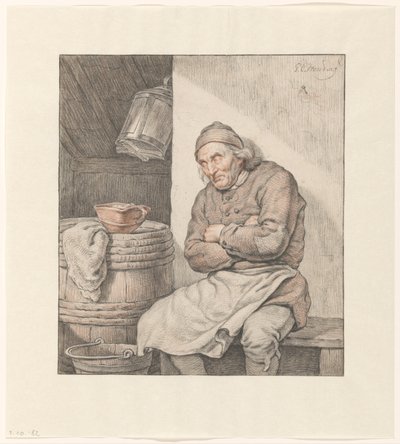 Oturan, uyuyan adam by Pieter Christoffel Wonder