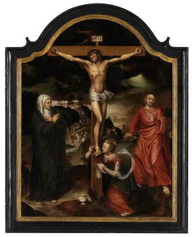 Bakire, Aziz John ve Mecdelli Meryem ile Çarmıhtaki İsa (panel üzerine yağlı boya) by Pieter Claeissens