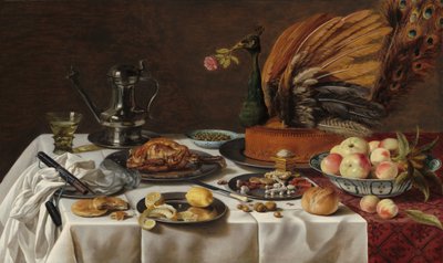 Peacock Pie ile Natürmort, 1627. by Pieter Claesz