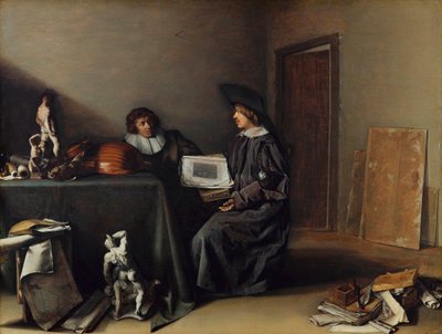 ""Bir sanatçı ve bir sanat aşığı sohbette"" (Sanatçı ve sanat aşığı sohbette) Tablo Pieter Codde (1599-1678), - Ahşap üzerine yağlı boya, 41.7x55.1 - Fondation Custodia by Pieter Codde