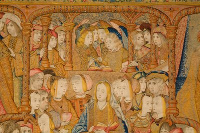 Flaman halısı. Duyuru. Detay, c.1502-04 (altın, gümüş, ipek ve yün) by Pieter Coecke van Aelst