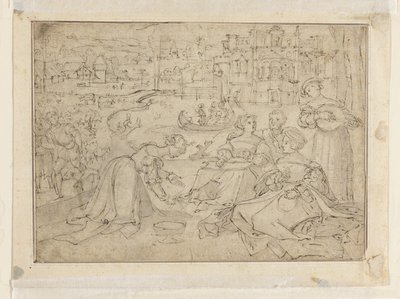 Recto- Nisan Ayı (Bir şatonun yakınındaki bir parkta figürler); Verso- İnsanlığın Üç Çağından Gelen Gençlik by Pieter Coecke van Aelst