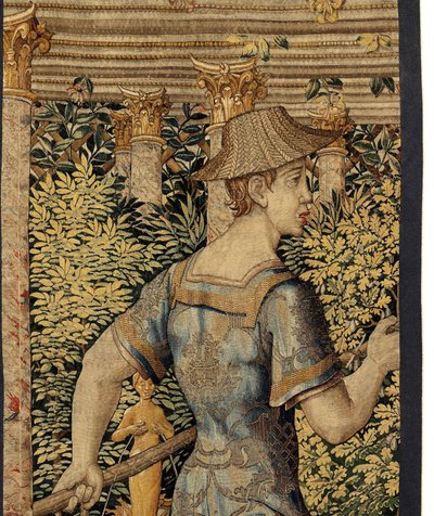 Vertumnus ve Pomona: Vertumnus bir balıkçıya dönüştü, yaklaşık 1550 (altın, yün ve ipek) by Pieter Coecke van Aelst