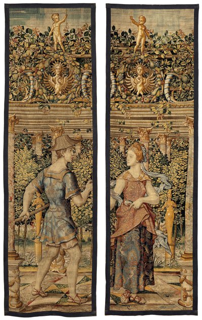 Vertumnus ve Pomona: Vertumnus bir balıkçıya dönüştü, yaklaşık 1550 (altın, yün ve ipek) by Pieter Coecke van Aelst