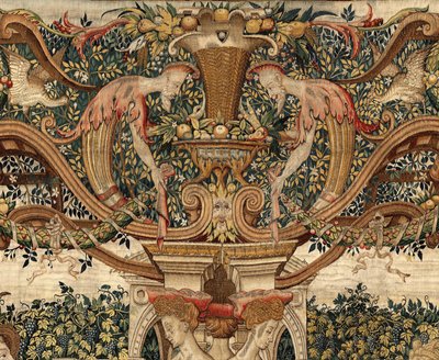 Vertumnus ve Pomona: Vertumnus bir budayıcıya dönüştü, yaklaşık 1550 (altın, yün ve ipek) by Pieter Coecke van Aelst