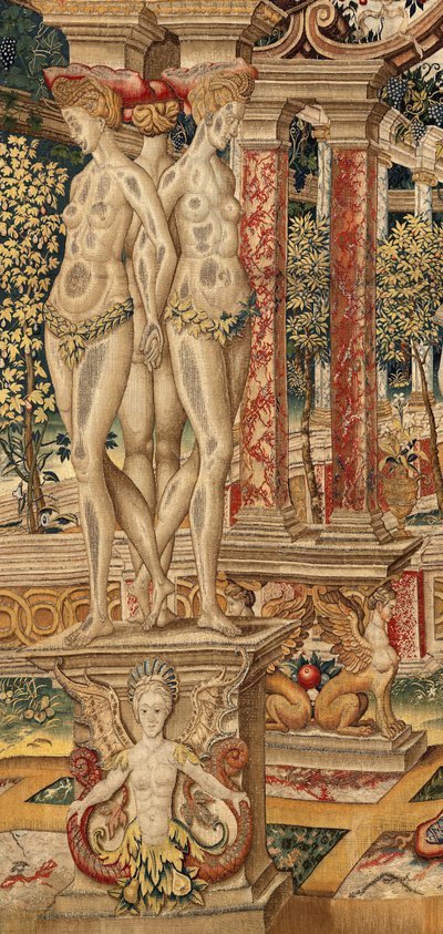 Vertumnus ve Pomona: Vertumnus bir budayıcıya dönüştü. CA. 1550 (goblen) by Pieter Coecke van Aelst