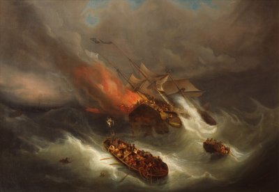 Kent Ticaret Gemisinin Yangınla Tamamen Yok Olması (tuval üzerine yağlıboya) by Pieter Cornelis Dommerson