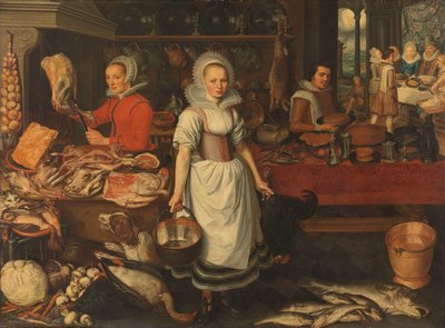 Zengin Adam ve Fakir Lazarus Meseliyle Mutfak Sahnesi by Pieter Cornelisz. van Rijck (attributed to)