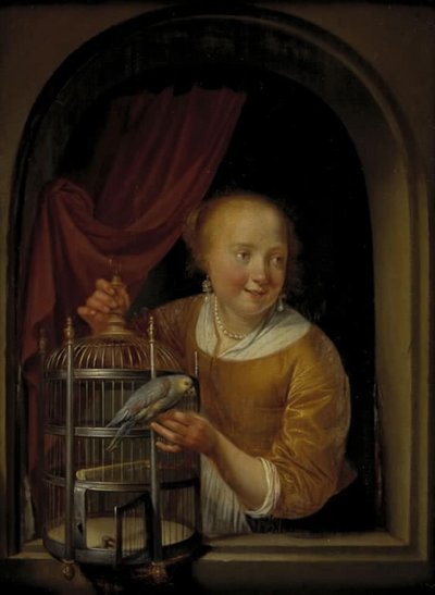Papağanlı Kız by Pieter Cornelisz. van Slingelandt
