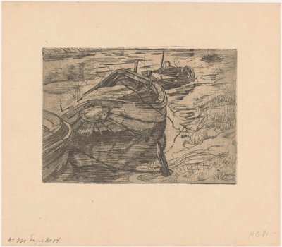Bir hendekte demirli kürekli tekneler by Pieter Dupont